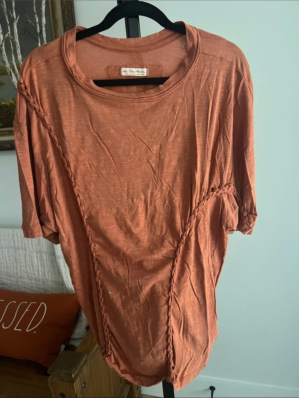 Free People Braided-Seam Oversized Tee in Rust